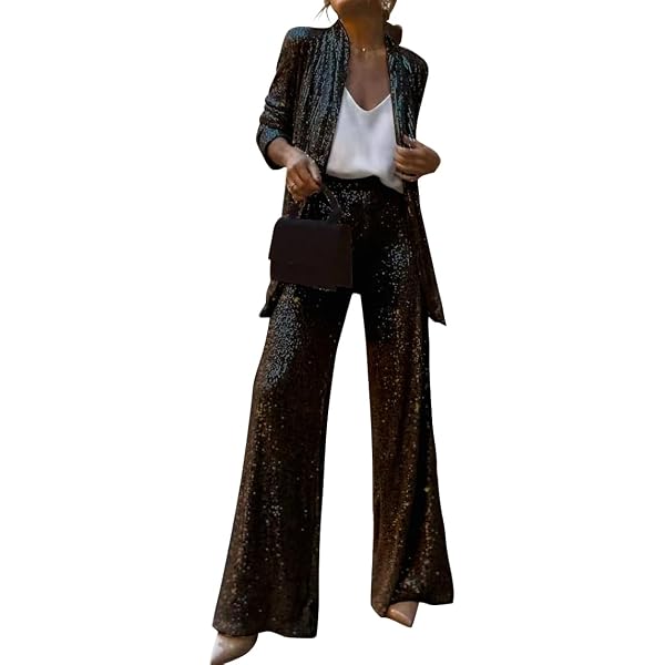 Damen 2-teiliges Set Top & Hose Mit Pailletten – Elegant Für Hochzeit, Abendparty, Festliche Anlässe