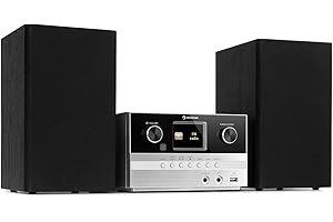 Auna Connect System S Micro System - CD Player, Hifi system, Hi-fi Compact Stereo Systems, Output Power: 20 W Max., Stereo: Incl. 2 Speakers, Internet/DAB + / FM Radio, CD Player - Silver