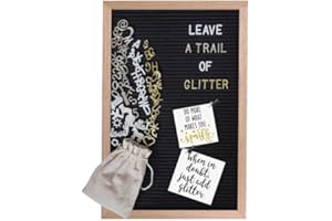 Gadgy® Retro Filcowa Tablica Z 710 złotymi, srebrnymi i białymi literami oraz etui - Drewniana Rama do Cytatów i Dekoracji - 30x45 cm.