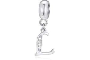 CRISNATA 26 lettre pendentif Charms, Perles d'alphabet en pierre cz pendantes initiales a-z en argent sterling 925, Convient au collier bracelet européen, cadeau pour mère/père/fille/fils/sœur/tante