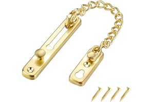 Ceqiny Anti-Theft Chain Door Chain Lock Door Guard with Spring Anti Theft Press Lock Sliding Bolt Door Latch Heavy Duty Safety Door Lock with Spring Lock Chain, Stainless Steel Golden Finish