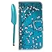 Price comparison product image Huawei P30 Lite Case, Reevermap PU Leather Flip Notebook Wallet Case with Stand Card Holder Slot TPU Bumper Protective Cover for Huawei P30 Lite and 1 Touch Pen, Pink Flower at Blue Background