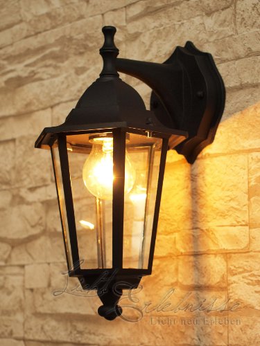 Schwarze Wand- Außenleuchte IP43 Aluguss E27 230V down Außenlampe Wandleuchte Beleuchtung