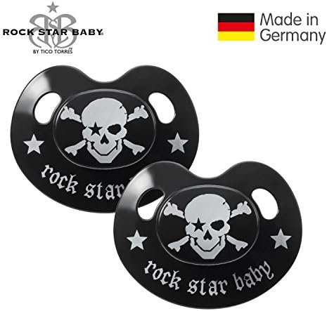 ROCK STAR BABY® by Tico Torres, Slimline Silicone Baby Soother, 2 Pack, Pacifier with travel cover - Size 2 for 6-18 months - Pirate black