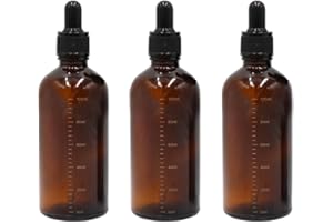 Happyupcity 3 flaconi da 100 ml, vuoti, ricaricabili, in vetro ambrato, con contagocce, contagocce, bottiglie per oli essenziali, campioni, flaconcini da viaggio, contenitori per liquidi da viaggio,