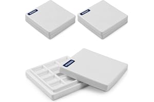 MEEDEN Paquete de 3 paletas de cerámica con Cubiertas, Paleta de Pintura para Acuarela y Mezcla de Colores Gouache, Paleta de Porcelana Blanca Pura, Paleta Multifuncional para Pasatiempos y