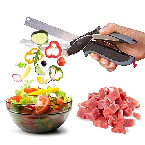 Arzet Clever Cutter - 2 in 1 Food Chopper Multi Function Kitchen Vegetable Scissors Cutter Kitchen Knife with Spring Action - Cleaver Cutter Comes with Locking Hinge