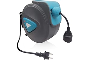 YUENFONG Avvolgicavo automatico, con di protezione termostato da sovraccarico, staffa a parete girevole a 180°, incluso materiale di montaggio, 20m(Blu)