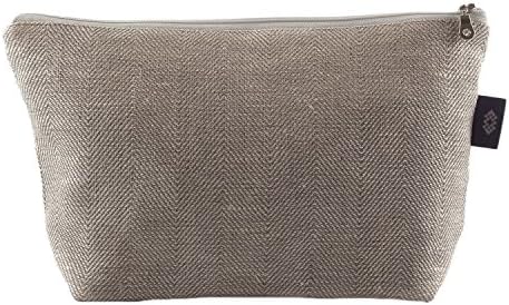 Cosmetic Case Makeup Brush Bag - 100% Linen Flax Fabric Travel Pouch White / Light Grey Makeup Pencil Case | by ThingStore