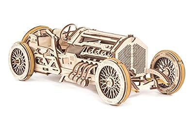 Ugears U-9 Grand Prix Modèle de Voiture en Bois (Puzzle 3D à Monter Soi-Même) Véhicule à Manivelle avec Pistons, Roues et Amortisseurs | Fonctionnel, Design de Voiture de Course Authentique