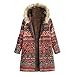 Produktbild Geilisungren Damen Wintermantel Vintage Blumen Druck mit Kapuze Winterjacke Outwear Frauen Große Größen Baumwolle Leinen Mäntel Warm Gefütterte Fleecemantel Lange Übergangsjacke Gr.S-5XL