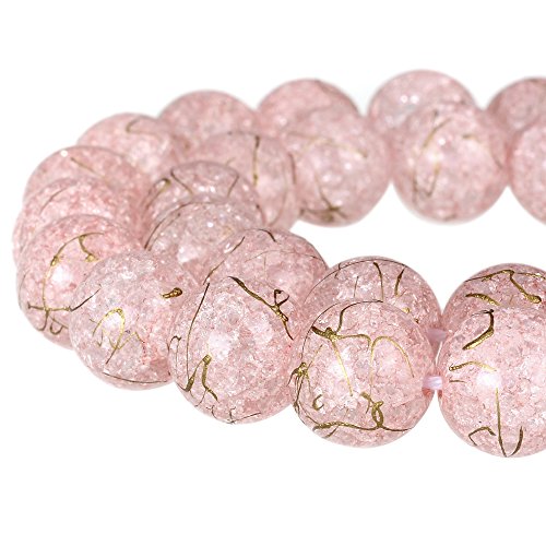 RUBYCA Round Crackle Druk Czech Crystal Pressed Glass Beads for Jewellery Making 8mm Strand (Pink)