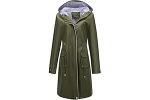 YUNCLOS Femme Manteau Imperméable Elégant Coupe-Vent à Capuche Long Veste de Pluie Slim Fit Couleur Unie