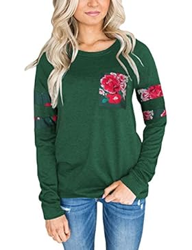 Aitos Oberteile Tops Frauen Langarmshirt Blumenmuster Rose Rundhals Damen Bluse Pullover T Shirt Basic Casual
