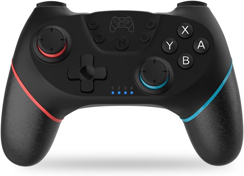 NK Mando Switch Inalámbrico - Switch/OLED/Lite/Pro con Función Wake, Ajustes Macro,Bluetooth, 6 ejes, Función Turbo, Dual Shock Doble Vibración, LED Indicadores - Color Negro (Rojo y Azul)