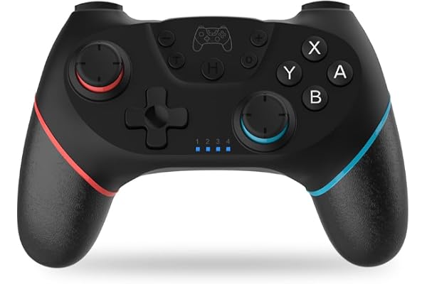 NK Mando Switch Inalámbrico - Switch/OLED/Lite/Pro con Función Wake, Ajustes Macro,Bluetooth, 6 ejes, Función Turbo, Dual Shock Doble Vibración, LED Indicadores - Color Negro (Rojo y Azul)