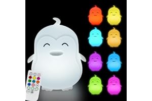Glinrui Grande Luz Nocturna Infantil Pingüino Luz de Noche Bebé, Lámpara de Mesa de cabecera silicona 9 colores LED lampara para dormir para Dormitorio niñas, Regalos de vacaciones para niños - Grande