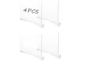 LMSAWK 4 Pcs Clear Acrylic Shelf Dividers, Transparent Closet Organizer Divider, Adjustable Clear Closet Shelf Divider, for Clothes Organizer and Bedroom, Kitchen Cabinets, Shelf Storage