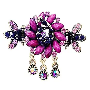 Tvoip Elegant Women Turquoise Butterfly Flower Hairpins Vintage Hair Barrettes Clip Crystal Butterfly Bow Hair Clip Hair Accessories (Purple(Flowers))