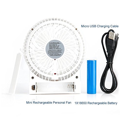 efluky 4.5 Zoll Mini USB aufladbare Fan 3 Geschwindigkeiten mit LED-Licht Beweglicher Tischventilator Kühlventilator Tischventilator -Laptop-Fan für Heim und Büro, Innen- und Außenbereich (weiß) - 6