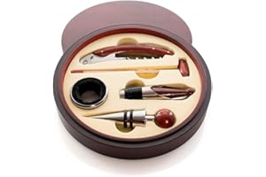 DELIEX DELICIAS DE EXTREMADURA Elegante juego set de vinos con sacacorchos, dosificador, Recoge gotas, tapón y termómetro. Regalos orginales cumpleaños hombres, día del padre, novios, maridos, agradecimientos o Navidad.