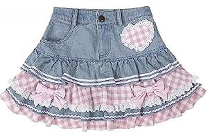 Preppy Lolita Kawaii-kjolar, söta minikjolar för kvinnor, söt balklänning, jeanskjol, Y2K, hög midja, spets, tårtkjol