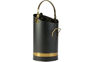 DIBOR Vintage Style Coal Scuttle Bucket with Brass Handle & Band - Recycled Metal Fireside Kindling Basket Fireplace Log Burner Stove Hearth Coal Bunker Wood Burner Storage Accessory