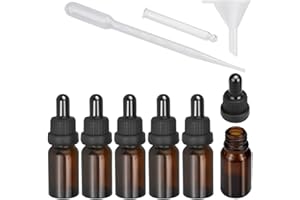 DOUSELLA 6PCS Frasco de Pipeta de Vidrio Frasco Cuentagota de Cristal 10ml Frasco Cuentagota Frasco Gotero Ámbar Botella Cuentagota Pipeta con 1 Gotero 1 Embudo para Aceite Esencial Perfume Líquido