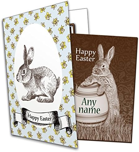 Personalised Easter Chocolate Greetings Card - Bunny (rabbit) holding an egg with NAME - Any name