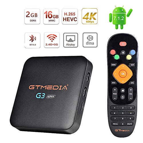 GT MEDIA G3 Alpha Android 7.1.2 TV Box, 2GB RAM 16GB ROM, Amlogic S905X Quad Core 4K / 3D / H.265 HEVC / MPEG-4, Wi-Fi 2.4G+5G, BT4.0 Support Netflix Youtube GTplayer Smart TV Box