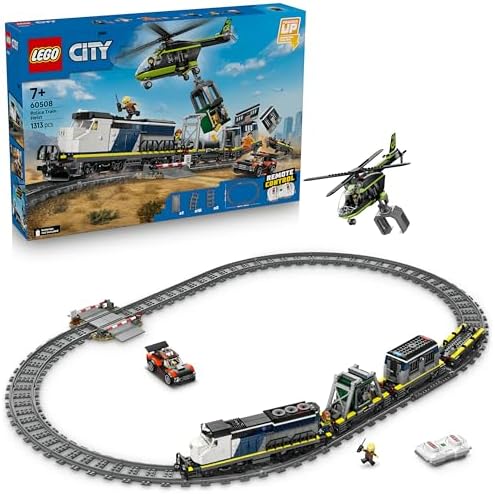 LEGO City Rapina al Treno della Polizia Giocattolo - Modellino di Treno Telecomandato con Binario Circolare, Elicottero, Auto da Rally e 6 Minifigure - Regalo STEM per Bambini da 7 Anni in su - 60508