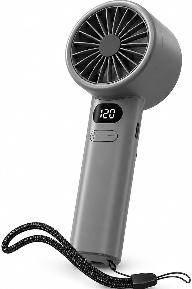 Coverzone 16cmx6cm Mini Küçük El Fanı Taşınabilir Şarjlı Dijital Göstergeli Ayarlanabilir 120 Hız Kademeli Taşınabilir Soğutucu Fan Usb-C Şarjlı Masaüstü Seyahat Ofis Kamp Için Vantilatör FZM-01