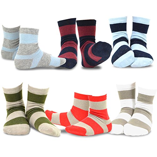 TeeHee (Naartjie) Kids Boys Basic Cotton Crew Socks 6 Pair Pack (3-5 Years, Rugby Stripe)