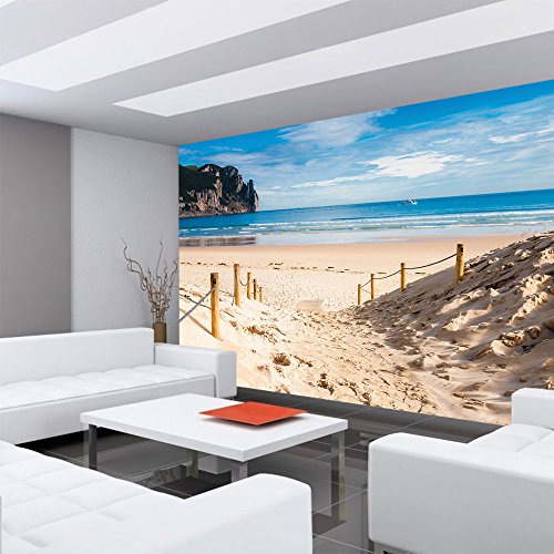 Vlies Fototapete 208x146cm PREMIUM PLUS Wand Foto Tapete Wand Bild Vliestapete – Meer Tapete Strand Horizont Boot Wasser ocker – no. 2662 - 6