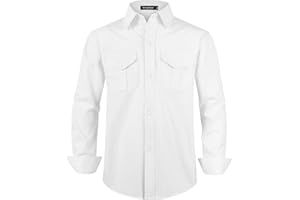 Spring&Gege Camisas de manga larga con botones de algodón tejido dos bolsillos camisas para niños