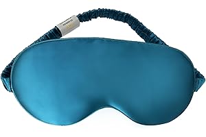 Masque de Nuit Sommeil Soie Yeux YUNCHI 100% Pur Naturelle 19 Mommes Mûrier Soie Cache Oeil Pour Dormir Bandeau Douce Confortable Occultant Femme/Homme/Adulte Avec Bouchons D'oreilles (Bleu Paon)