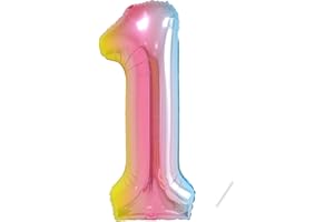 PARTYHAUSY Geburtstag zahlen luftballon 1 jahre | Folienballon 1 XXL Regenbogen Farbverlauf-Riesen Folienballon in 40" - 101cm Geburtstagsdeko - Ballon Zahl Deko zum Geburtstag - fliegt mit Helium