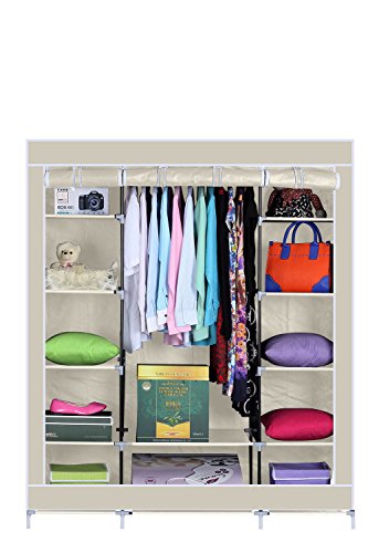 Due-home Armario de Tela Tres Puertas Acabado en Color Beige, Medidas: ? 150 ? 175 ? 45 cm