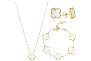 Engelsinn Schmuckset Vierblättriges Glücksklee Schmuck Set für Damen inkl. Geschenkbox, Armband Ohrstecker Halskette Anhänger 18K Plattiert Edelstahl