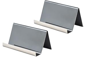 QICSTELAR Business Card Holders，2 Pcs Stainless Steel Business Card Holders display Business Card Stands Desk Office Card Display Stand Desktop Card Display for Name Card, Office Desk (3-black)