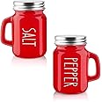 CCHONG Pack of 2 Salt and Pepper Pots Salt and Pepper Shaker Salt and Pepper Set Salt Shaker Salt Pot Kitchen Accessories (Red & Red, Salt and Pepper Pots with Handle)