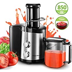 Aigostar MyFrappe Black 30IMX - 850W extracteur centrifugeuse de jus de fruits et légumes frais 100% sans BPA. 2 vitesses et jarre de 1,25 litres. En acier inoxydable de type 304. Design exclusif.(1)