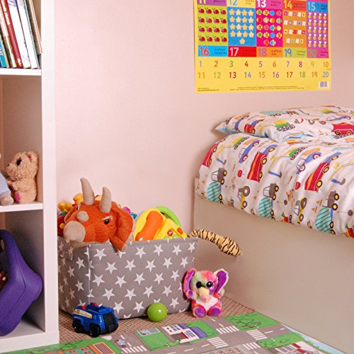 Graufarbener Sternen Leinen-Aufbewahrungskorb – qualitativ hochwertiger Korb mit weiß Sternen für die Aufbewahrung von Haushaltsartikeln. 40cm x 30cm x 25cm - 6