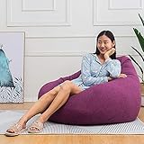Gmadostoe Pouf Poire geant avec Poche latérale Ensemble, Sac Haricot Pouf Adulte Enfant, Sac fèves Pouf - Vide - Housse Remplacer pour Fauteuils Poire Salon,Violet,80 * 90CM