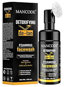 Man Code De-Tan Foam Face Wash With Built in Face Brush Detoxifying Removes Excess Oil & Tanned Skin Reduces Dullness and Puffiness No Paraben Sulphate Silicone 150 ml Face Wash for Men (Pack of 1)