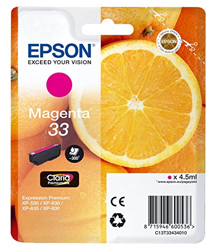 Epson T3343 Tinte, Orange, Claria Premium, Text- und Hochglanzfotodruck (Singlepack) magenta