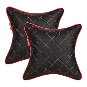 AUTOFIT Premium Black And Red Double Quilted Car Cushion Set of 2 Universal for All Cars