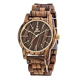 MUJUZE Herren Analoge Quarz 40mm Zebra Sandelholz Holzuhr mit Goldene Zeiger（zebra）