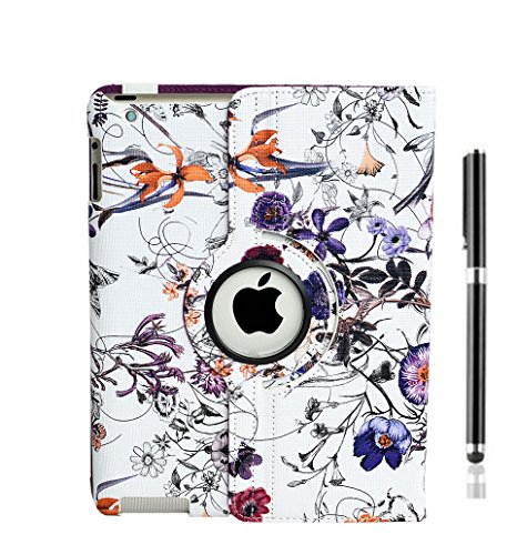 inShang Hülle für Apple iPad 2 iPad 3 iPad 4, Edles PU Leder Tasche Hülle Skins Etui Schutzhülle Ständer Smart Case Cover für Tablet iPad, Super Automatische Einschlaf-/Aufwach funktion, 360 Grad rotierende Schutzhülle mit Standfunktion + inShang Logo hochwertigen Stylus Eingabestift Stift