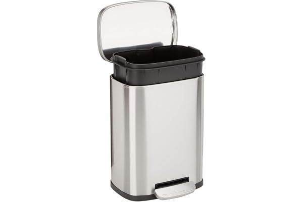 Amazon basics 5 l soptunna för köket med rörpedal av stål – försiktigt stängande med lock, för kök, badrum eller kontor, rekt